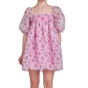 Endless Rose XS Pink Floral Babydoll Mini Dress ~ Coquette Fairy Fancy Party